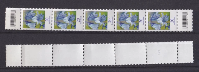 Bund 3315 mit 2 EAN-Codes RM RE 5er Streifen Hasenglöckchen 20 Cent postfrisch