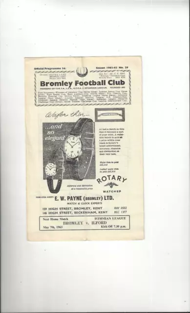 1962/63 Bromley v Kingstonian Football Programme