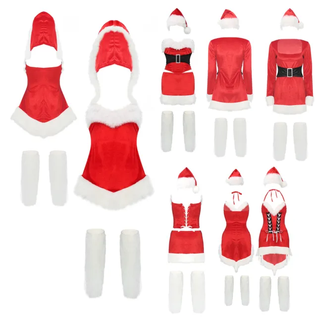 WOMEN'S CHRISTMAS COSTUME Santa Cosplay Mini Dress Xmas Party Dress Up ...