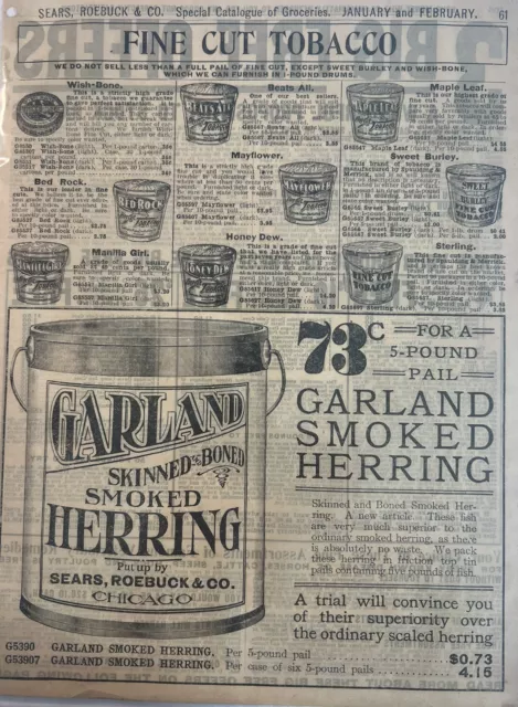 Vintage Print Ad Fine Cut Tobacco ￼From 1907 Sears Catalog Smoked Herring￼
