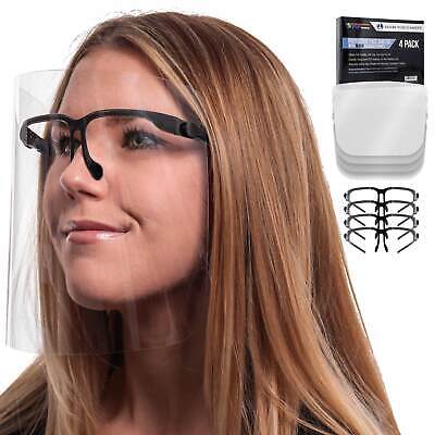 Salon World Safety Black Face Shields with Glasses Frames (4 Pack) - Anti-Fog