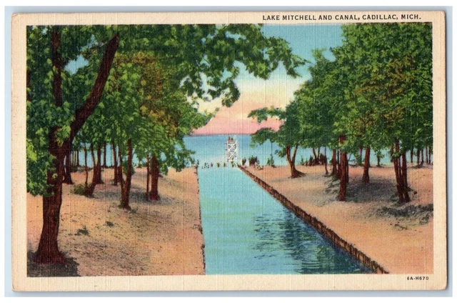 1948 Lake Mitchell And Canal Cadillac Michigan MI Posted Vintage Postcard