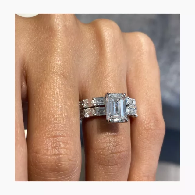 Emerald Cut Diamond Ring & Band Set F VS1 IGI Certified 5.5 Ct 18K White Gold