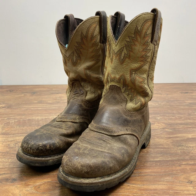 JUSTIN MENS SIZE 9.5 D Work Cowboy Boots Cowhide Stampede Collection