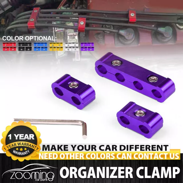 3x Purple Aluminum Engine Spark Plug Wire Separator Divider Organizer Clamp Kit