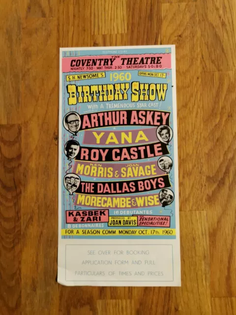 Original Coventry Theatre handbill 1960 Morecambe and Wise Birthday show