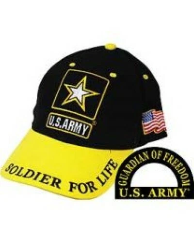 Army Ballcap with a Bright Yellow Brim.  "Soldier for Life"