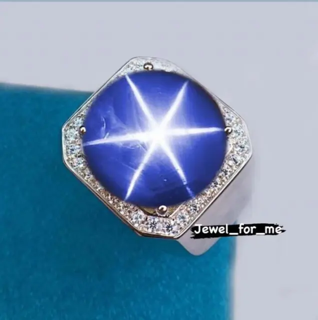 Star Genuine Blue Star Sapphire, 925 Sterling Silver Ring Men's Star Ring