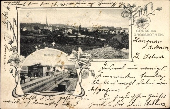 Ak Großbothen Grimma in Sachsen, Totalansicht, Bahnhof - 4008593