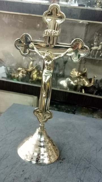 Bronze Altar Cross Jesus Christ Crucifix - 19th.c Church Cross Wall