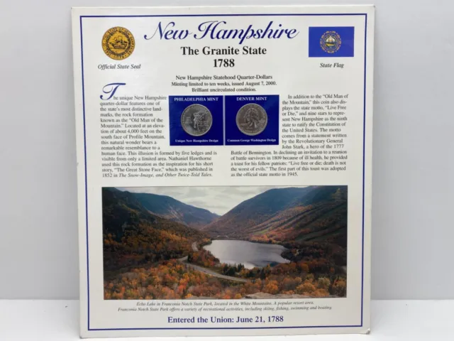 New Hampshire State 2 Uncirculated Quarters & Two State Stamp Page (P & D Mints)