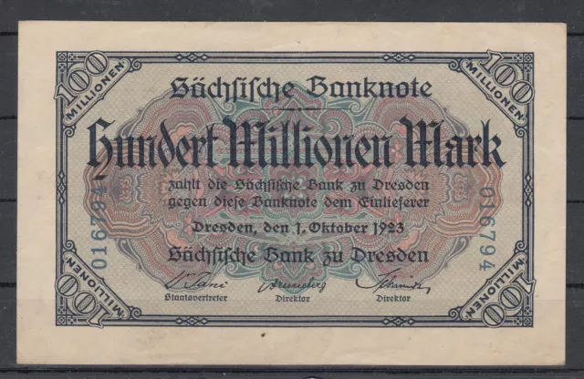 Dresden - Sächsische Bank  - 100 Mio. Mark - 01.10.1923 - SAX 21