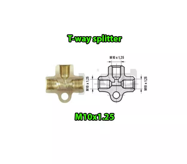 Brake Line Pipe Brass T 3 way Female Fitting Connector Splitter M 10 x 1.25