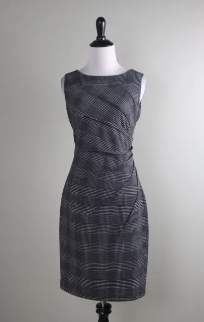 CALVIN KLEIN NEW $129 Crepe Stretch Houndstooth Sheath Dress Size 8 Petite