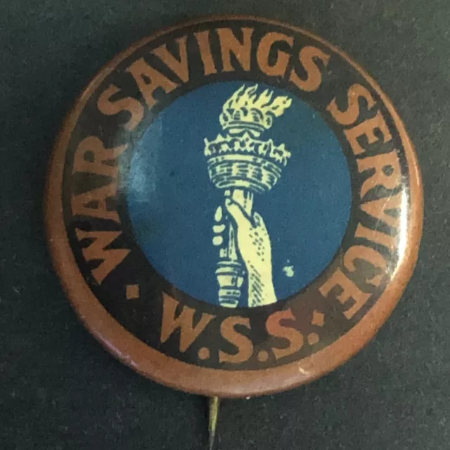 WWI War Savings Service* Liberty Torch Steel Pinback Button W&H Hoag c1917