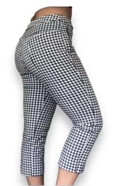 NEW Adrianna Papell Womens Kate Fit Black White Check Houndstooth Pants Capri 14