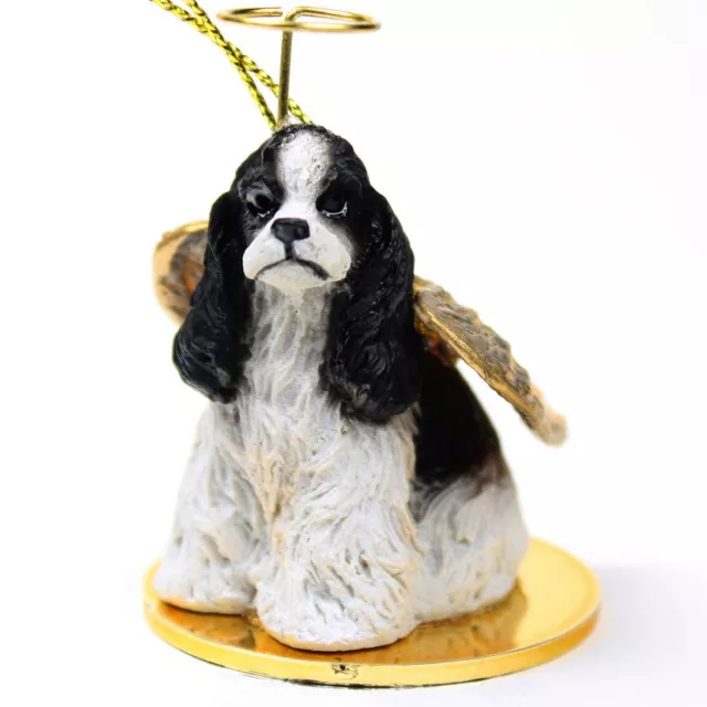 Cocker Spaniel Ornamento Angel Figurina Dipinto a Mano Nero/Bianco