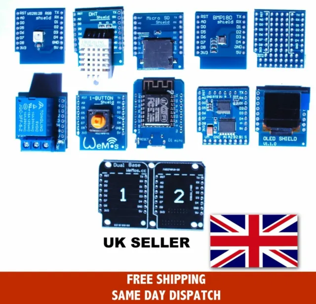 WeMos D1 Mini, Mini Pro Compatible & Shields, UK Stock