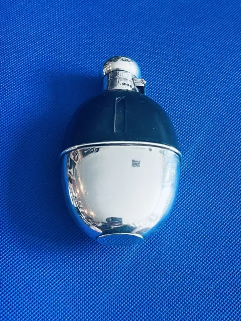 Sterling Silver & Leather Flask w/Removable Drinking Cup London 1895