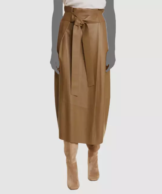 $1250 Vince Women's Brown Leather Belted Midi Skirt Size 4