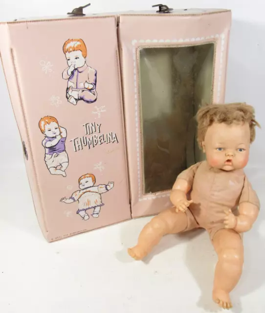 Ideal VTG 1960s Tiny Thumbelina 14" Baby Doll OTT 14 w/ Pink Case (Non-Work)