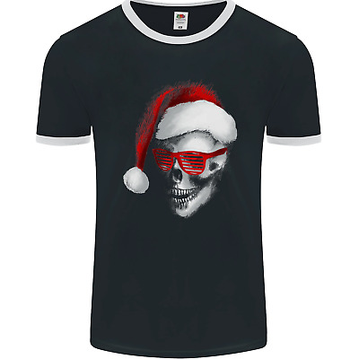 Santa Skull Wearing Shades Funny Christmas Mens Ringer T-Shirt FotL