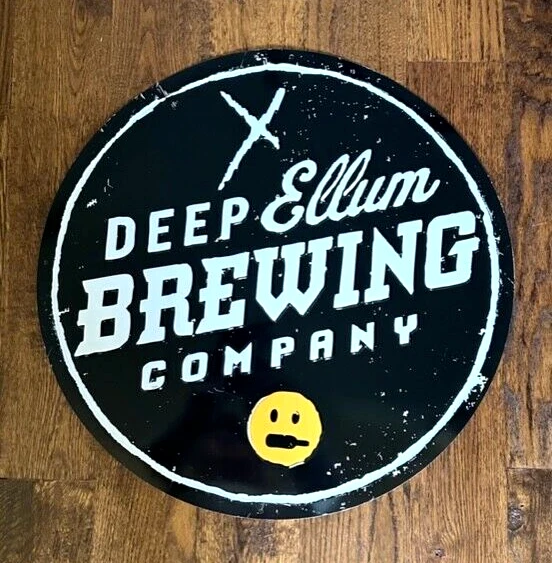 NEW ~ DEEP ELLUM Brewing Co. Beer sign ~ 23.5" Black Logo Metal Tin Tacker sign
