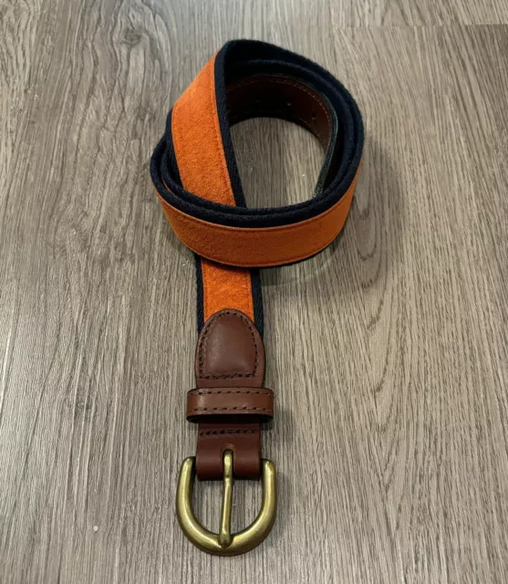 BARRONS-HUNTER NAVY & Orange UVA Suede Leather Belt Brass Buckle Size ...