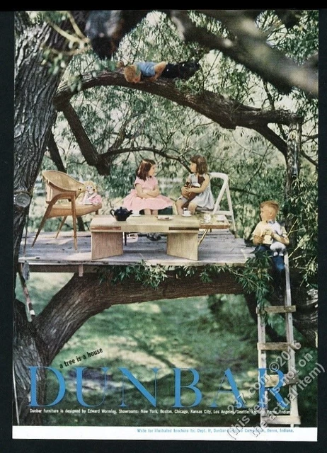 1956 Edward Wormley modern table in treehouse Dunbar Furniture vintage print ad