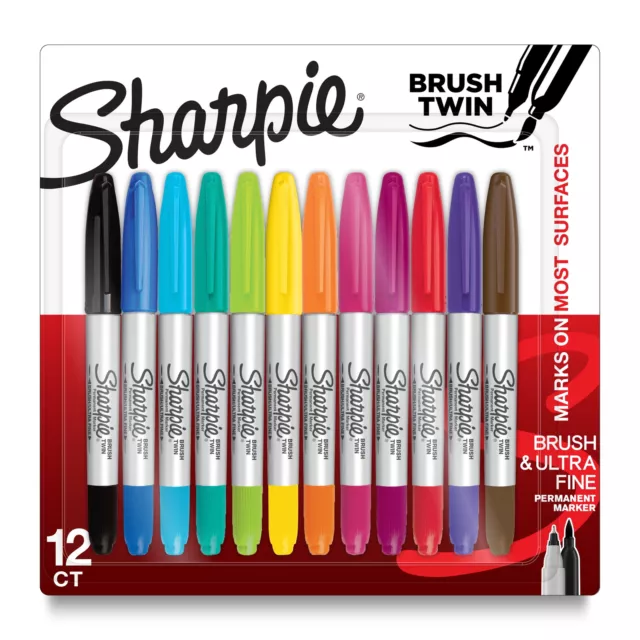 Sharpie Dual Tip Markers, Brush Tip and Ultra Fine Tip Markers, 12 Count