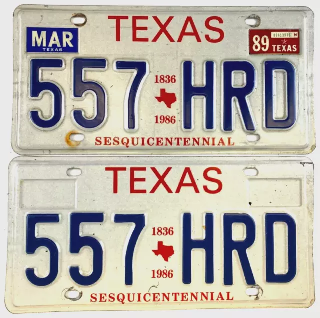 Vintage Texas 1989 Auto License Plate Set Garage Man Cave Wall Decor Collector