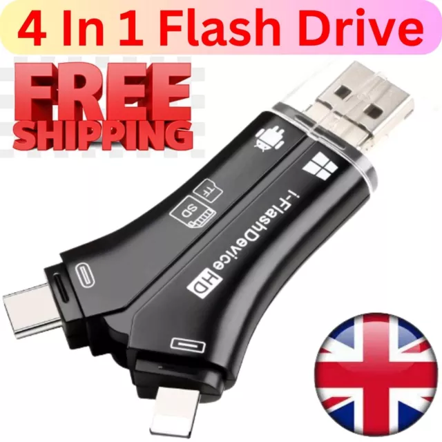 4 In 1 USB SD/FT Memory Card Reader Micro Adapter For Mobile Phone Android PC UK
