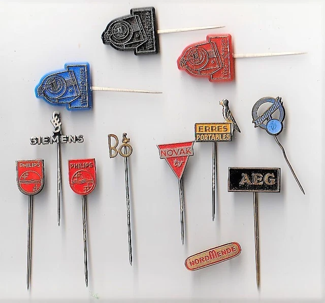 12 different dutch '60's badges of radio and tv: aeg blaupunkt nordmende +