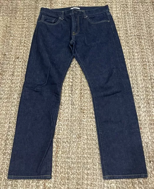 Uniqlo Jeans Mens 33x32 Blue Dark Wash Slim Fit Straight Selvedge Denim