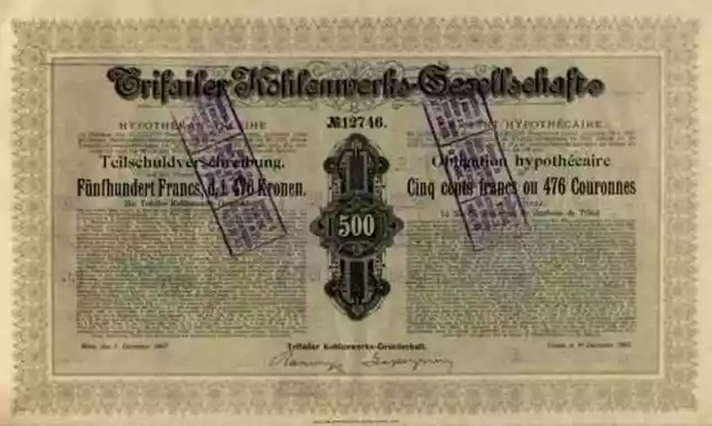 Trifailer Kohlenwerke 1907 Wien Istrien Zagorje Genf Lyon 476 Kronen Kuponreste