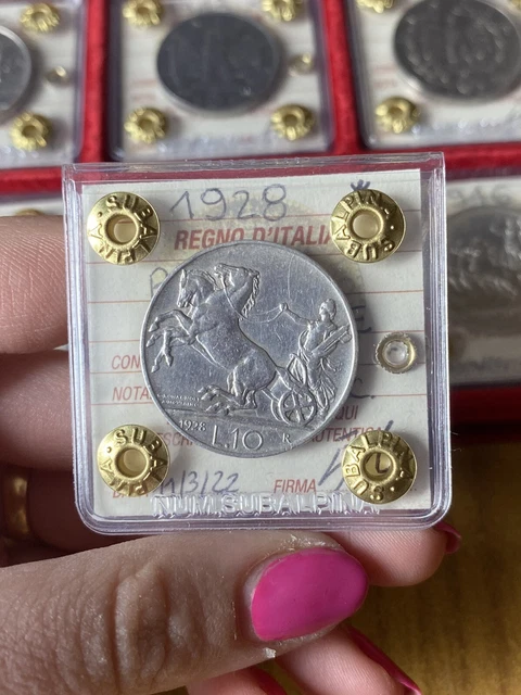 MONETA REGNO D' ITALIA BIGA 10 LIRE 1928 1 ROSETTA NC sigillata BB+ SUBALPINA