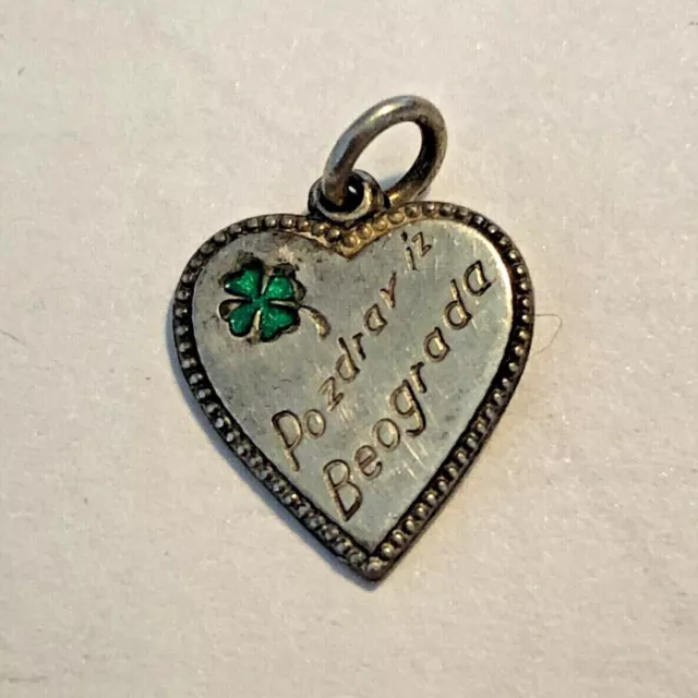 Antiker Bettelarmbandanhänger Silber Herz "Beograd"  / Charm Bracelet Heart
