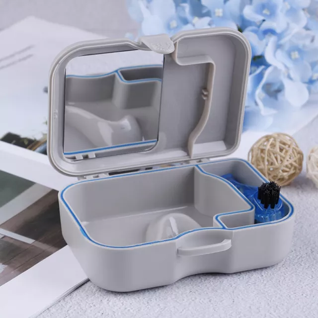 Denture false teeth storage box case with mirror and clean brush appliancfwJ-wf_