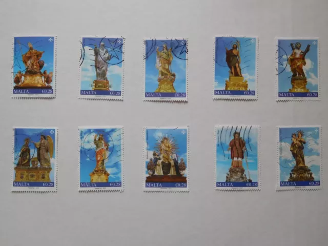 18 verschiedene gestempelte MALTA - Briefmarken, MALTESISCHE FESTE, SCHIFFE  ...