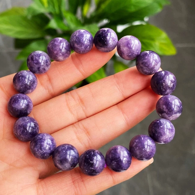 11.8mm Natural Purple Lepidolite Crystal Quartz Beads Bracelet AAA