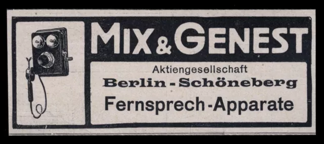 Alte Werbung 1909 Mix & Genest Berlin-Schöneberg Fernsprech-Apparate Telefon