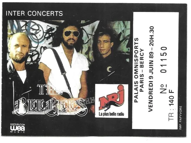 Rare / Ticket Billet De Concert - The Bee Gees : Live A Paris ( France ) 1989