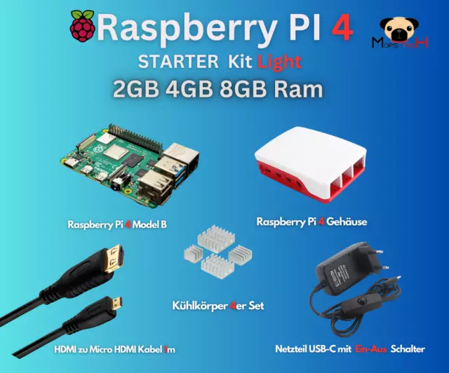 Raspberry Pi 4 Computer Modell B, 2GB/4GB/8GB RAM Light Starter Kit ✅🔥
