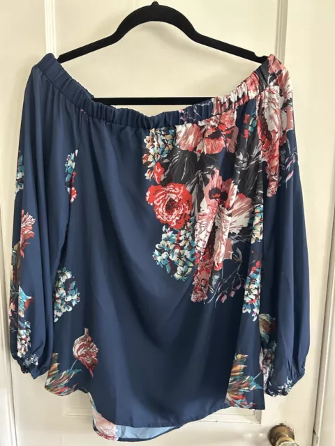 Boho Navy Floral Off The Shoulder Top Size L