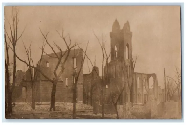 1908 Fire Disaster Church City Hall From Maverick St Chelsea MA RPPC Postcard