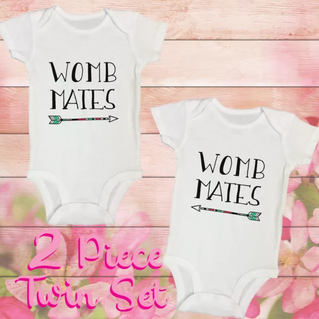 Womb Mates Twin Set Of 2 Newborn Infant Bodysuit Twinning Girls Boys Outfit