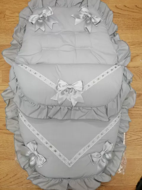 Baby Mädchen/Jungen grau & grau Luxus großes Band Fuß Muff gemütliche Zehen Kinderwagen Buggy