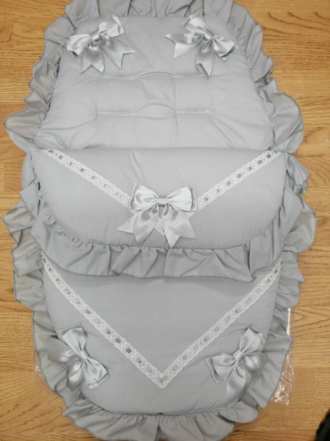 Baby girls / boys Grey & Grey Luxury Large Ribbon Foot Muff Cosy Toes Pram buggy