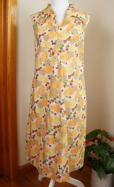 Vintage 60s/70s Fashions For Today Orange Floral Sun Dress 18 Cotton