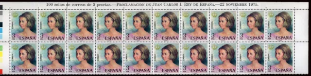 España - Edi ** 2303it Bl.20 - 1975 - Cabecera pliego con 18 sellos con variedad